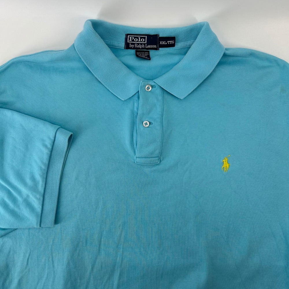 Polo Ralph Lauren Polo Shirt Mens XXL Turquoise Blue Yellow Pony Short Sleeve